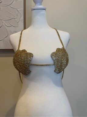 Gold Jewelled Shell Bra for Festivals or Mermaid Costume